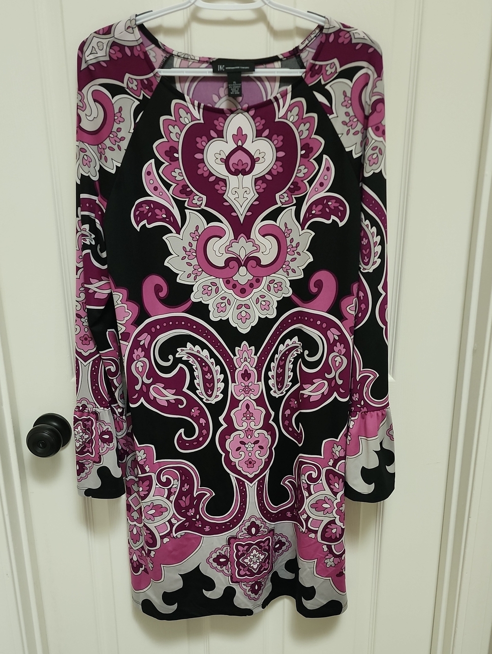 INC International Concepts Black and Pink Paisley Shift Dress Size XL